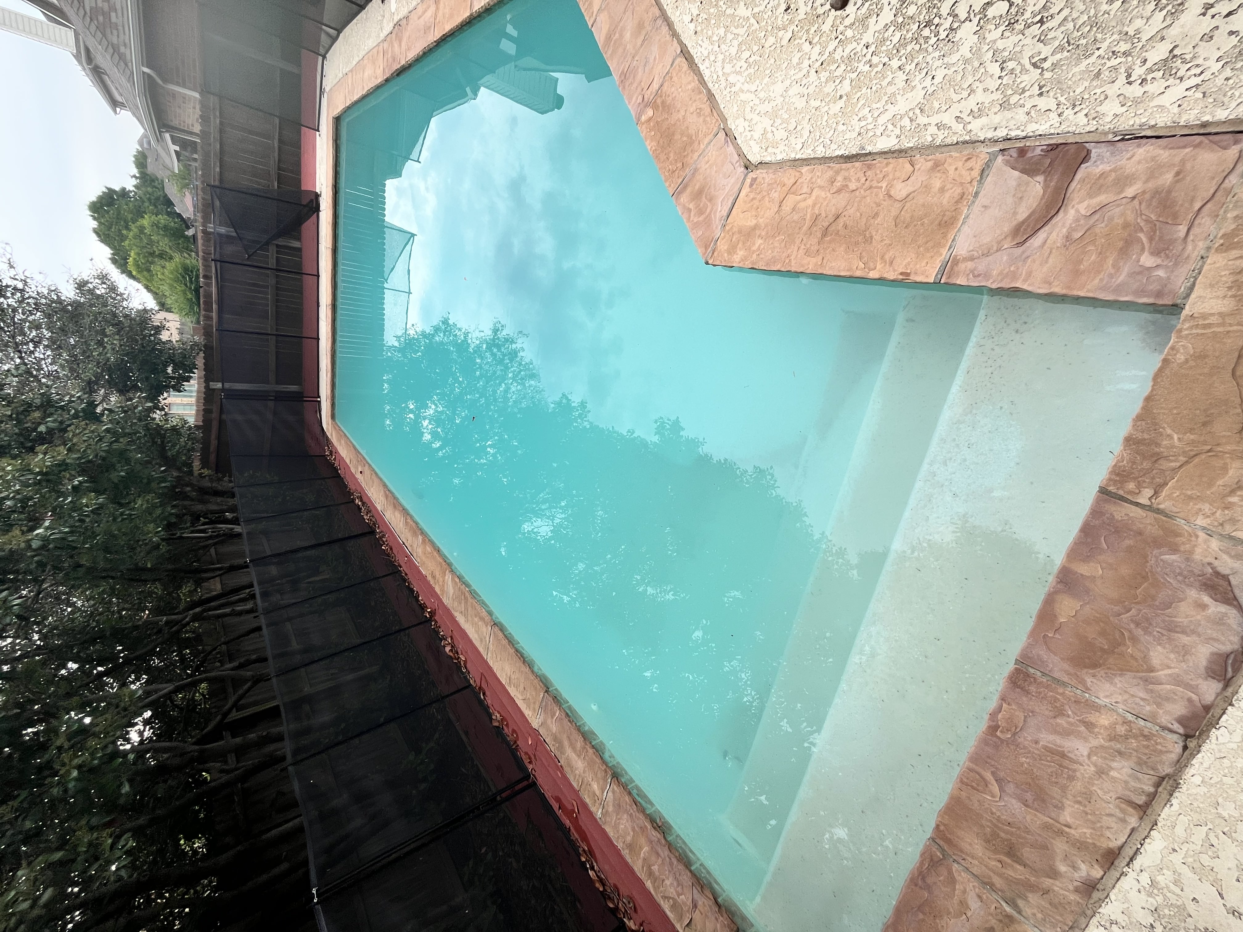 Clean rectangular backyard swimming pool in Duncanville TX after weekly pool maintenance and southern DFW chemistry support