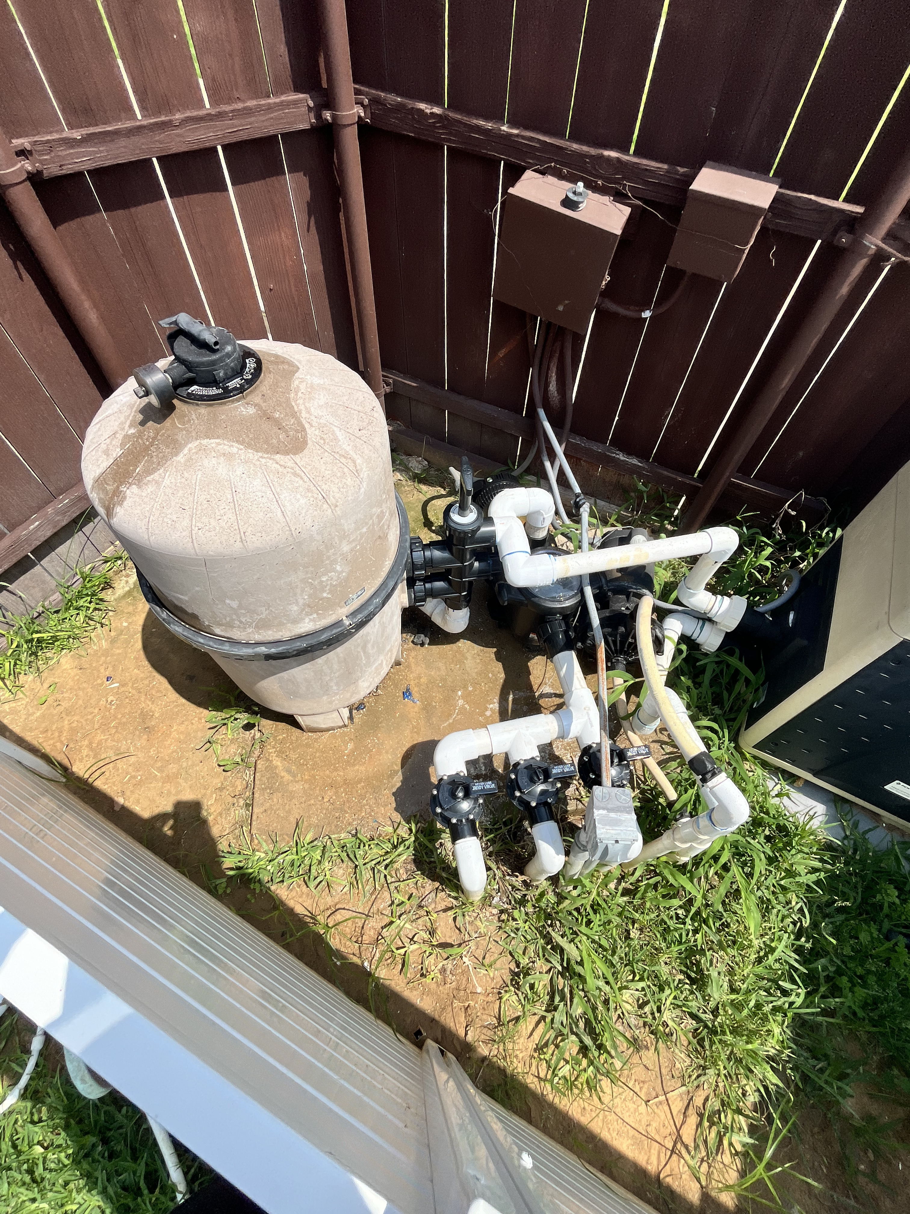 Pool filtration system with PVC plumbing inspected during pool service in Grand Prairie TX and the Mid Cities corridor